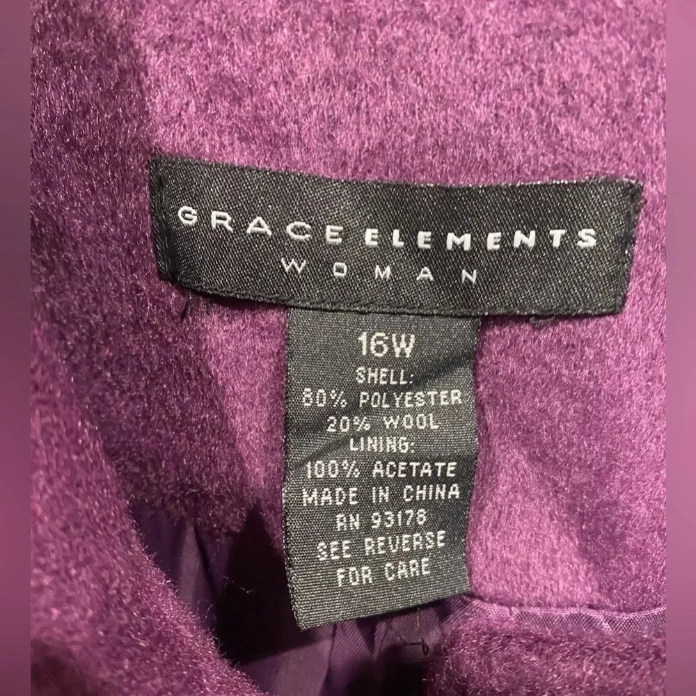 Vintage Grace Elements Purple Soft Warm Wool Blend Pea Coat WM’s Large (16w) EUC