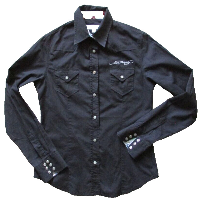 Ed Hardy Western Shirt Womens Medium Black