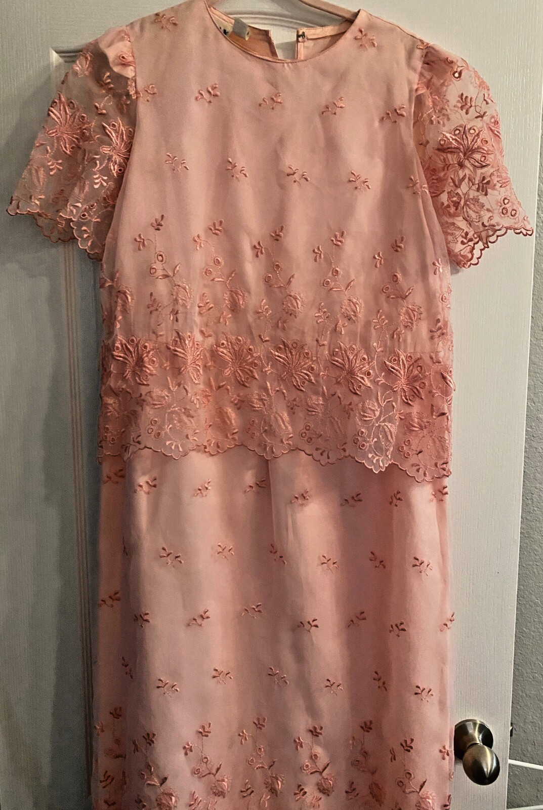 Vtg 80s SAMAX NY Baby Pink Embroidered Eyelet Dress Size 10 – See Notes Below
