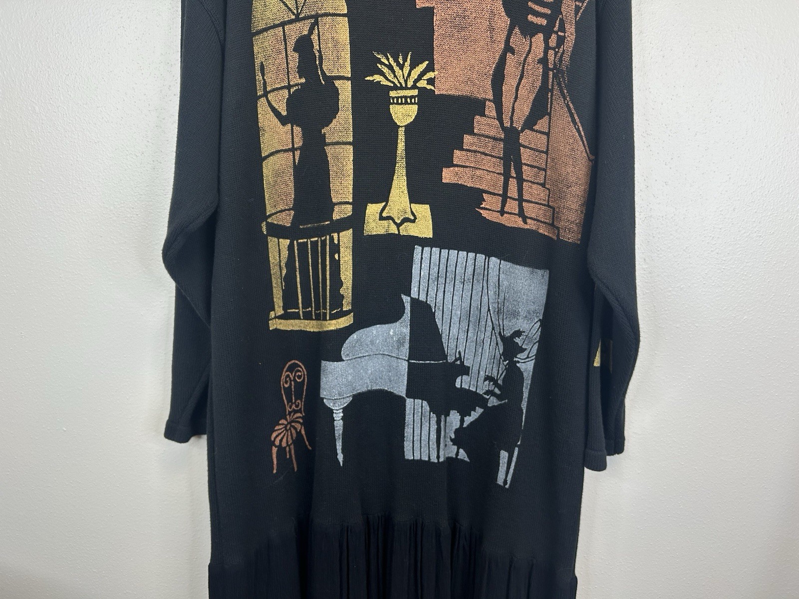 Vintage 90s Art to Wear Hand painted Dress Size M/L Lagenlook Boho Artsy City