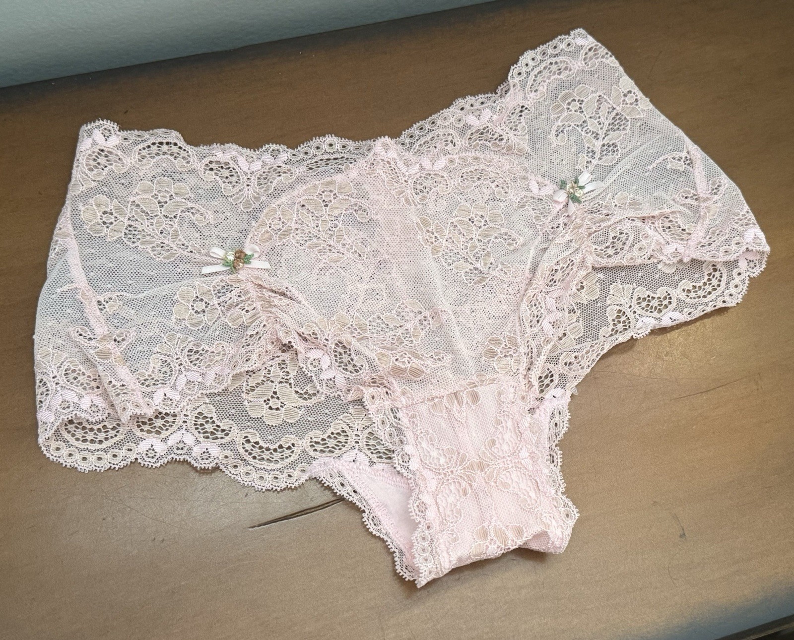 Victoria’s Secret Pink Victorian Sheer Lace Flowers Cami Panty Set Sz Small VTG