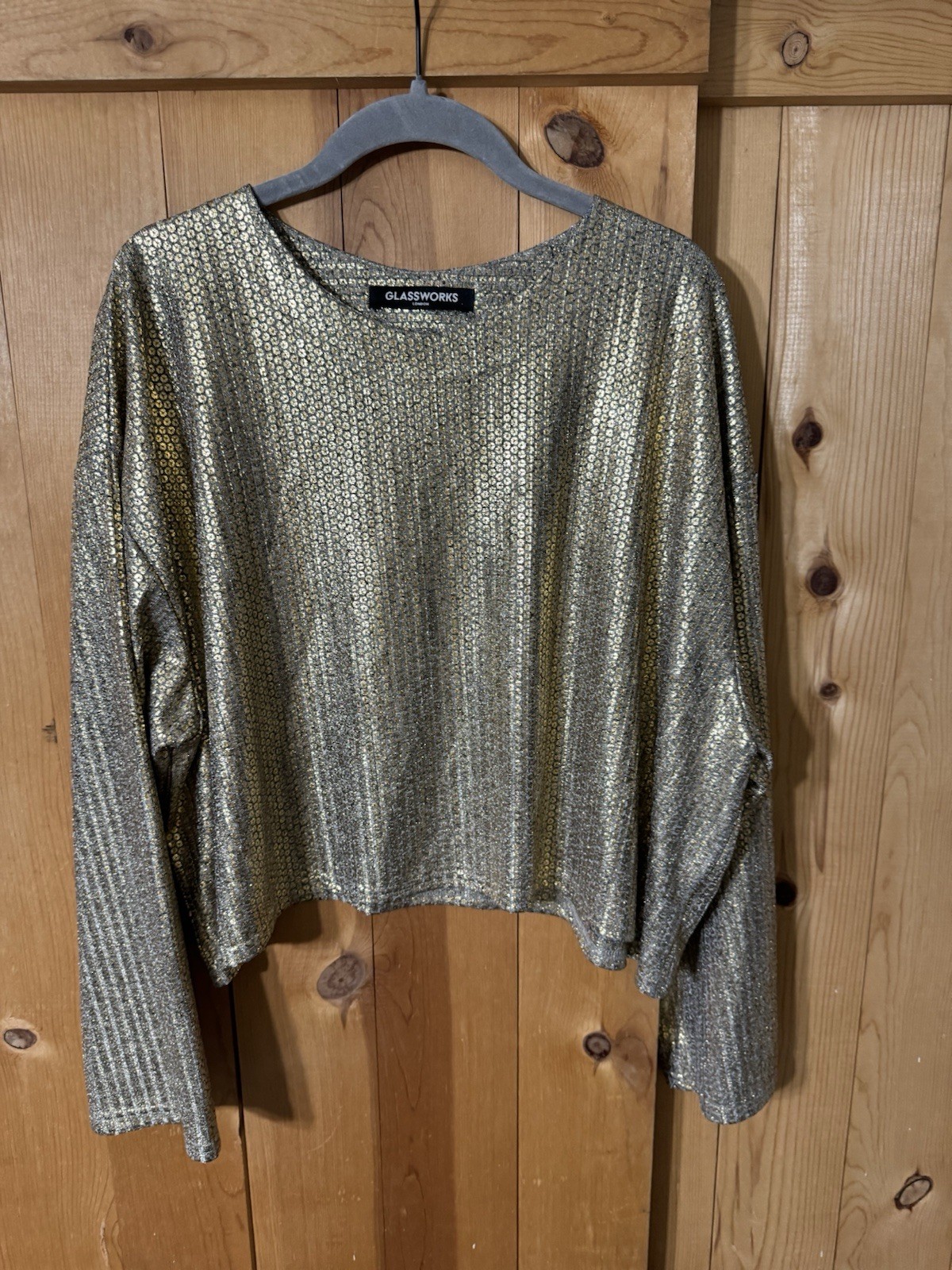 VTG GLASSWORKS LONDON GOLD SILVER CROPPED DISCO BLOUSE RAVE WOMENS O/S