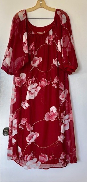 KIYOMI HAWAII Vintage 1970 Floral Deep Red MuuMuu Dress 16 ORDER by 5-26