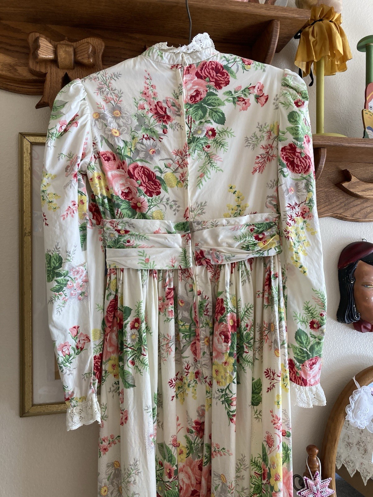 1970s Dreamy Floral Lace & Ruffle Maxi Dress, Bust 34in