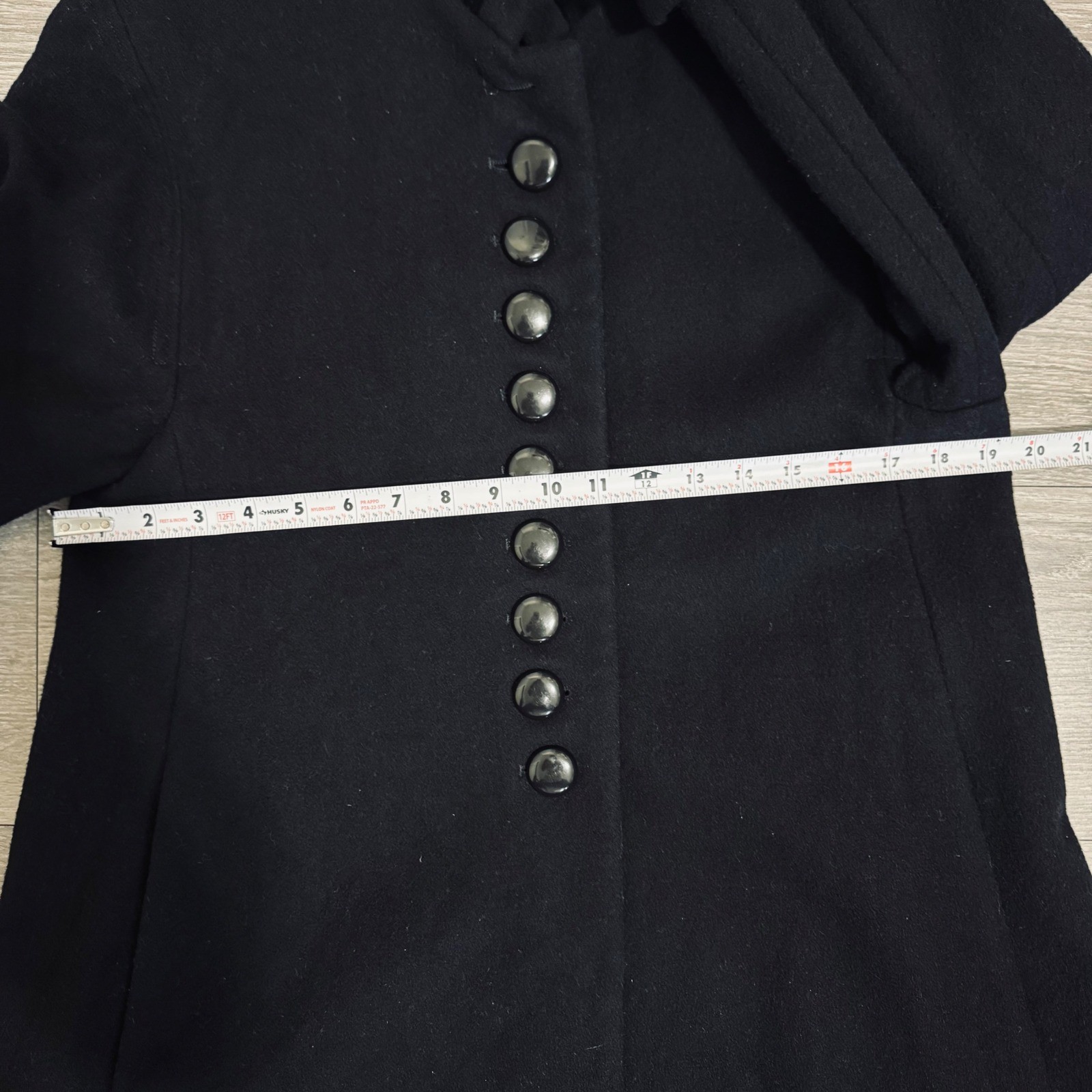 Donnybrook Victorian Black 100% Wool Maxi Coat Velvet Trim Mandarin Collar Sz 2