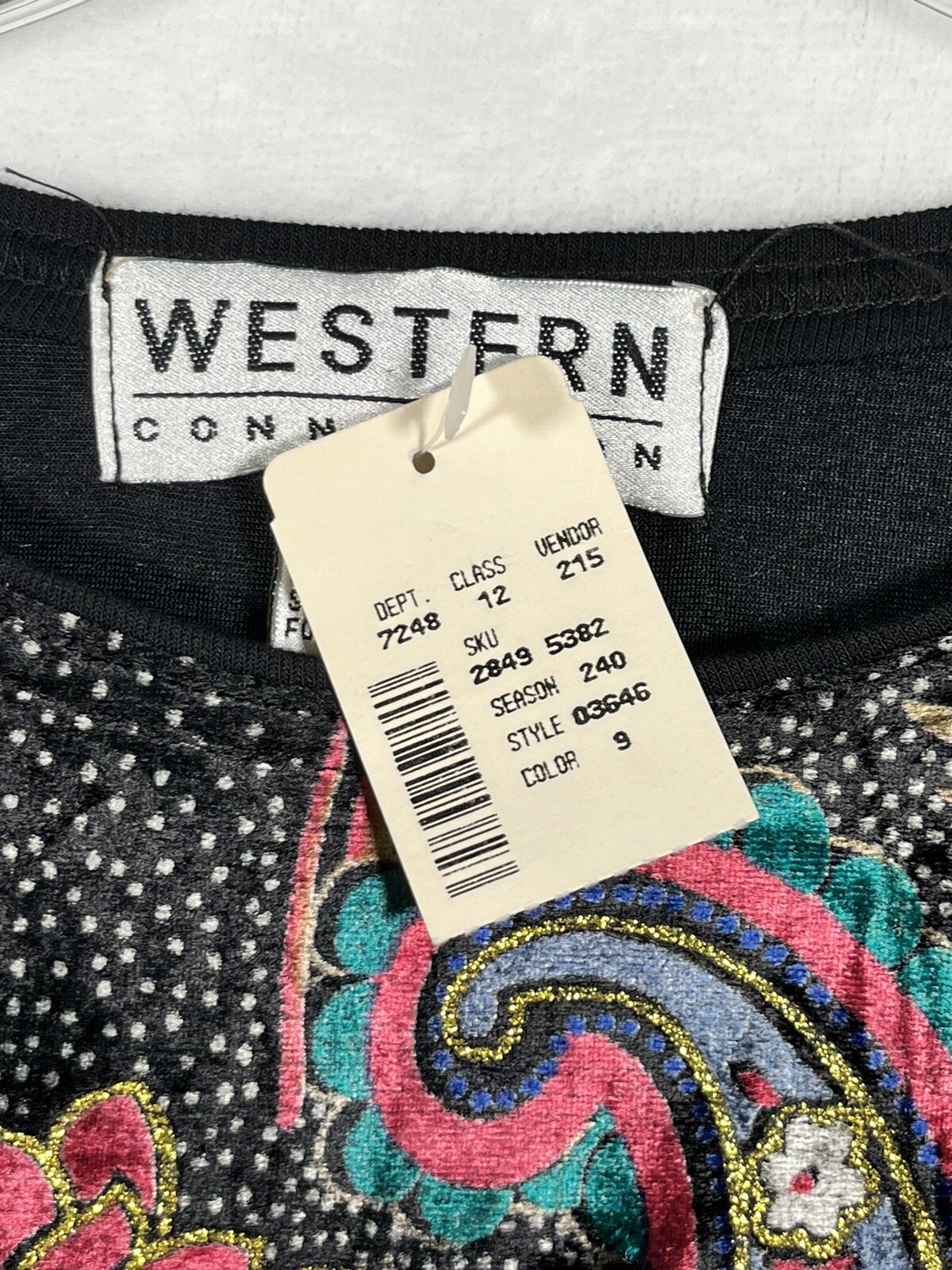 Vintage NWT Western Connection Womens L Top Black Batwing Floral Colorful