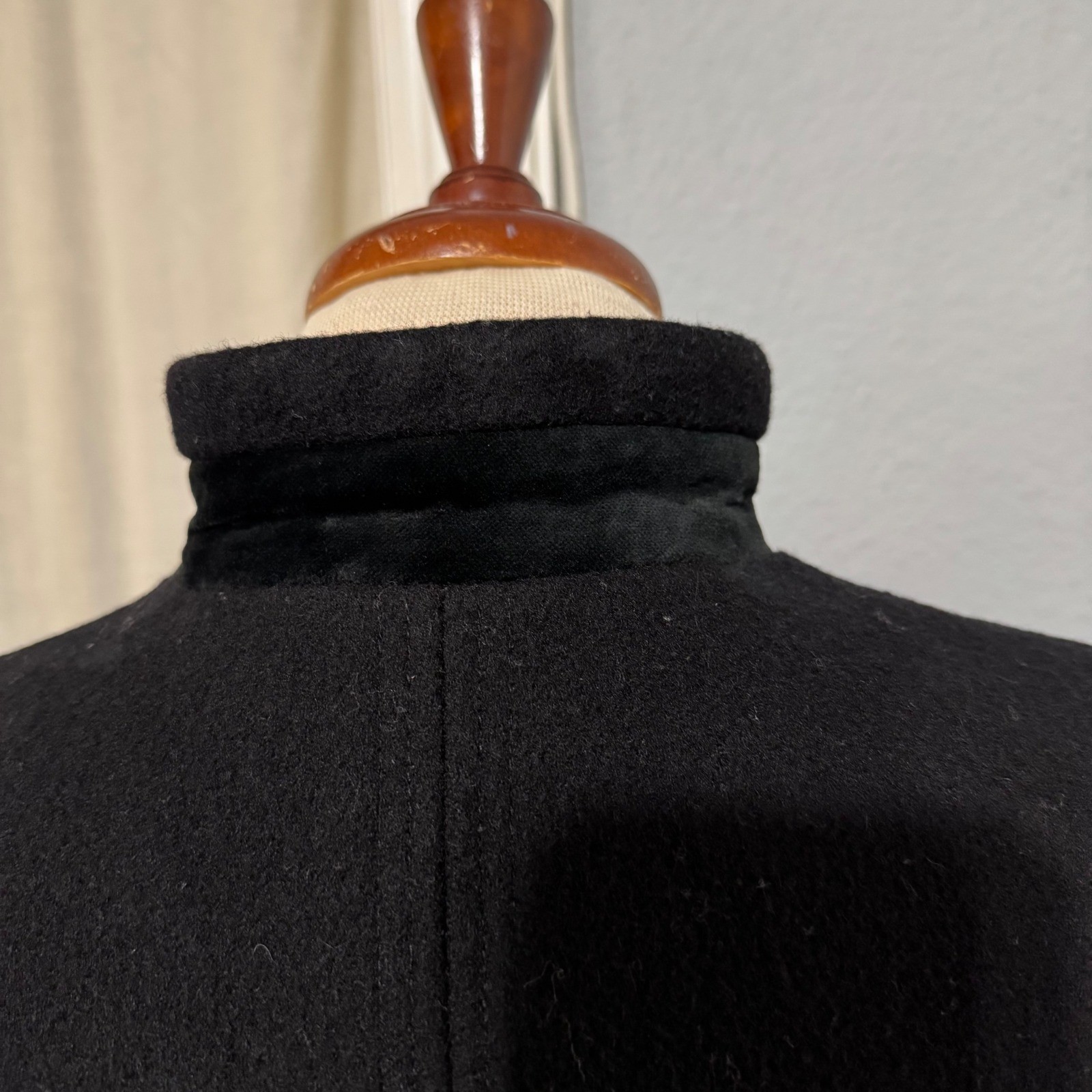 Donnybrook Victorian Black 100% Wool Maxi Coat Velvet Trim Mandarin Collar Sz 2