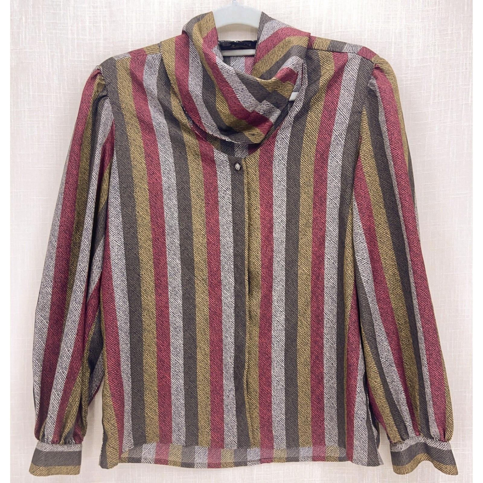 Sophisticated Lady Multicolor Striped Button Up Blouse 9/10 Removable Collar 80s