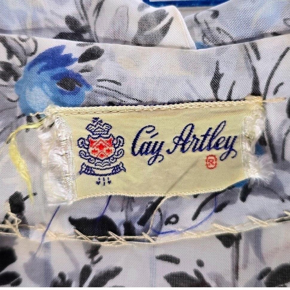 VTG Cay Artley Blue Floral Shirtwaist Dress Pleated Mid Century Rockabilly MEZ
