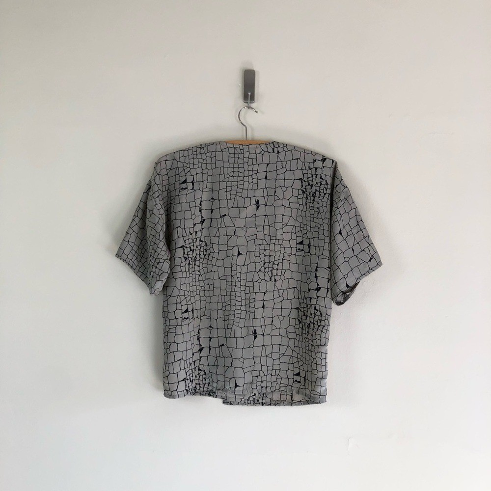 vintage 80s snake skin print blouse abstract animal shirt asymmetrical disco