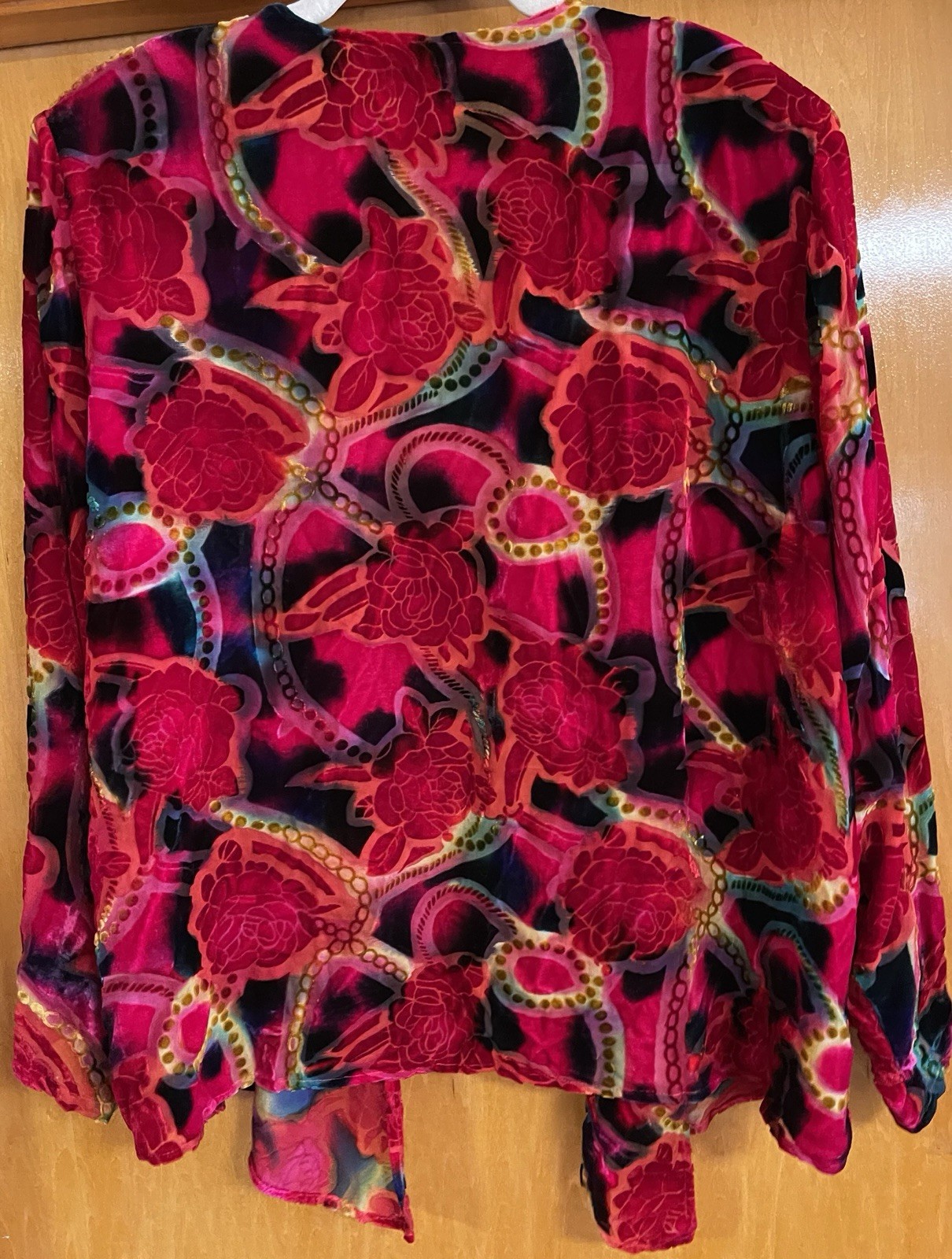 Vintage ALIKI YAMANI CREATIONS, XL, Silk Rayon Cardigan, Burn Out Velvet, EUC