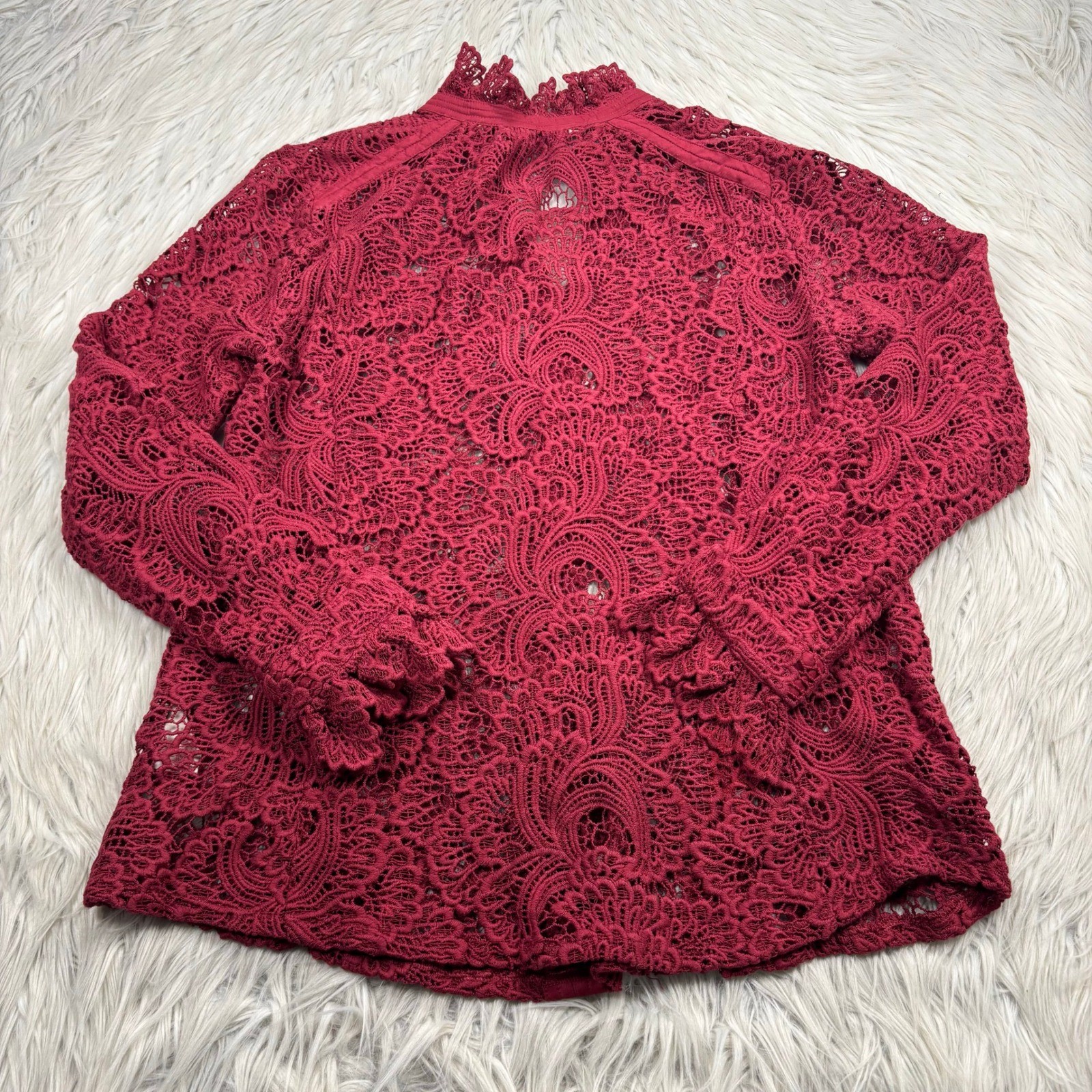 Soft Surroundings Women’s XS Red Lace Button Front Blouse Top Romantic Victorian