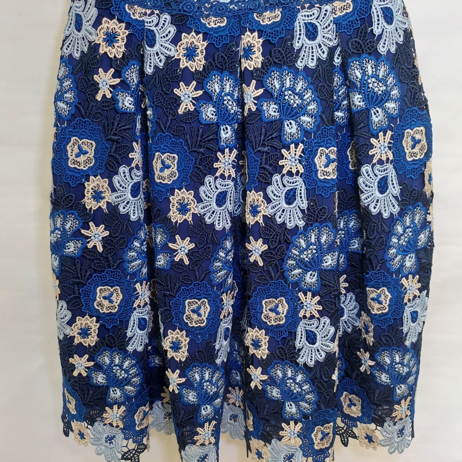 Dolly Girl by Anna Sui Dress 2 Blue Retro Floral Embroidery Guipure Short Sleeve