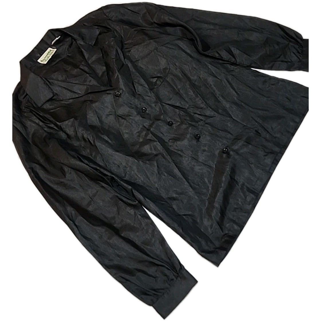 Vintage Lady Manhattan Silkhana Blouse Women’s Size 12 Satin Button Up Black