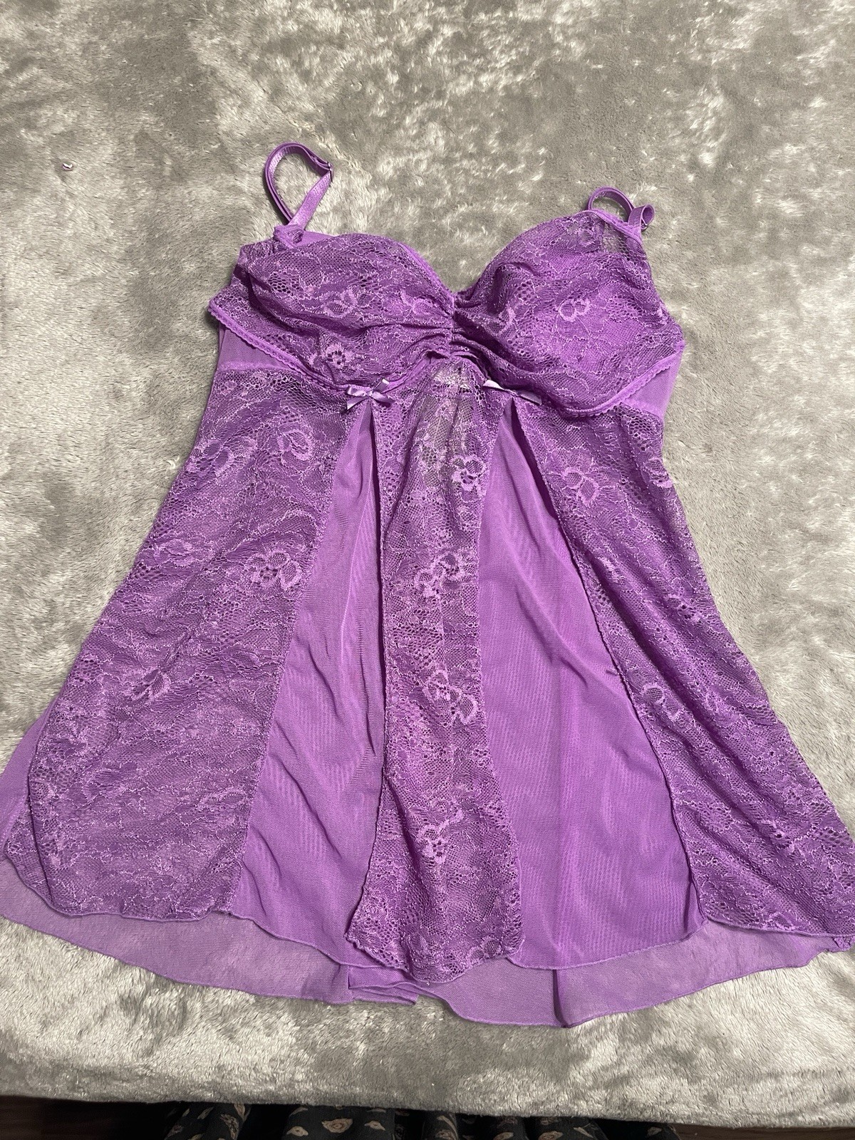 Fredricks of Hollywood Purple Floral Lace Babydoll Dress Size Medium