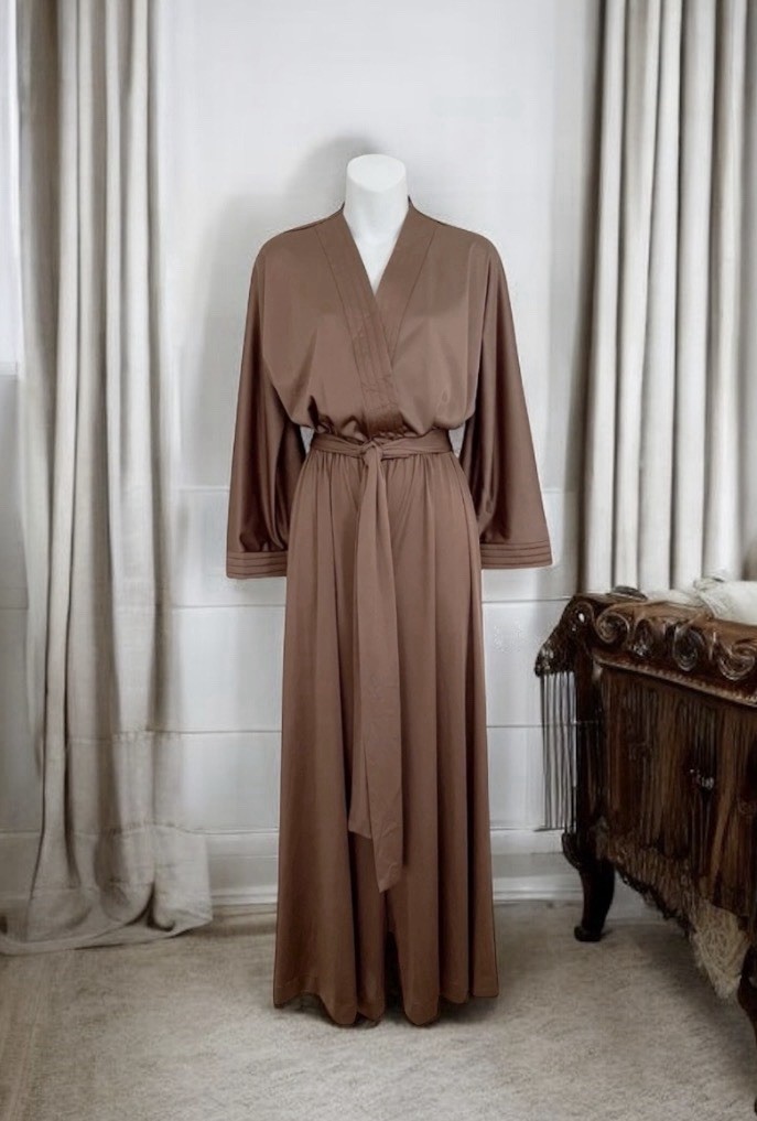 Vtg VANITY FAIR Palazzo Pants Jumpsuit 12 Lounge Hostess Soft Brown 60s Party
