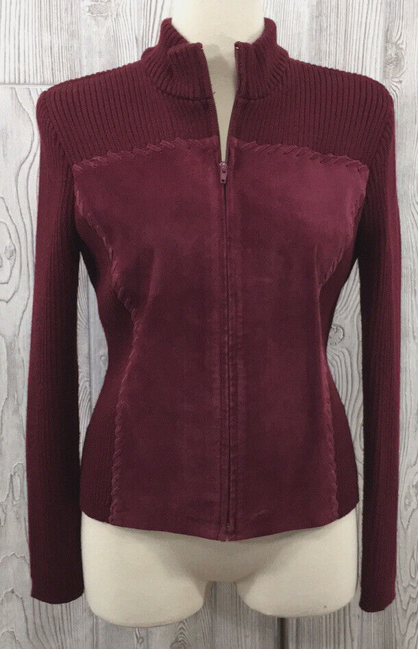 Vintage 80s Willi Smith Burgundy Suede Leather Knit Jacket Medium Designer