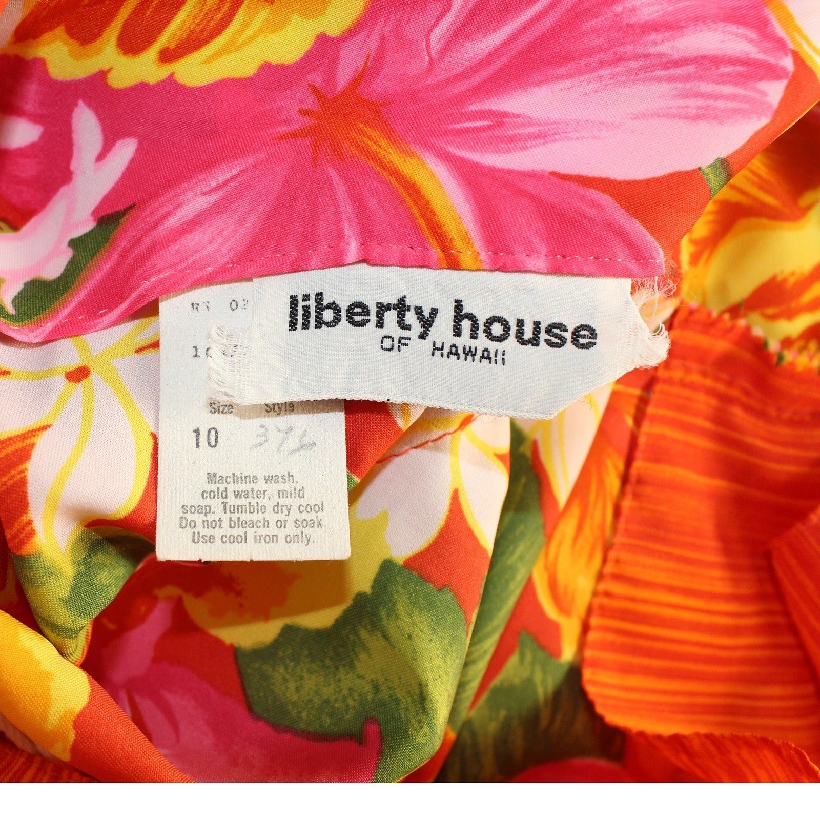 VTG Liberty House Hawaii Maxi Length Floral/Orange Dress V Neck Back Zipper 10
