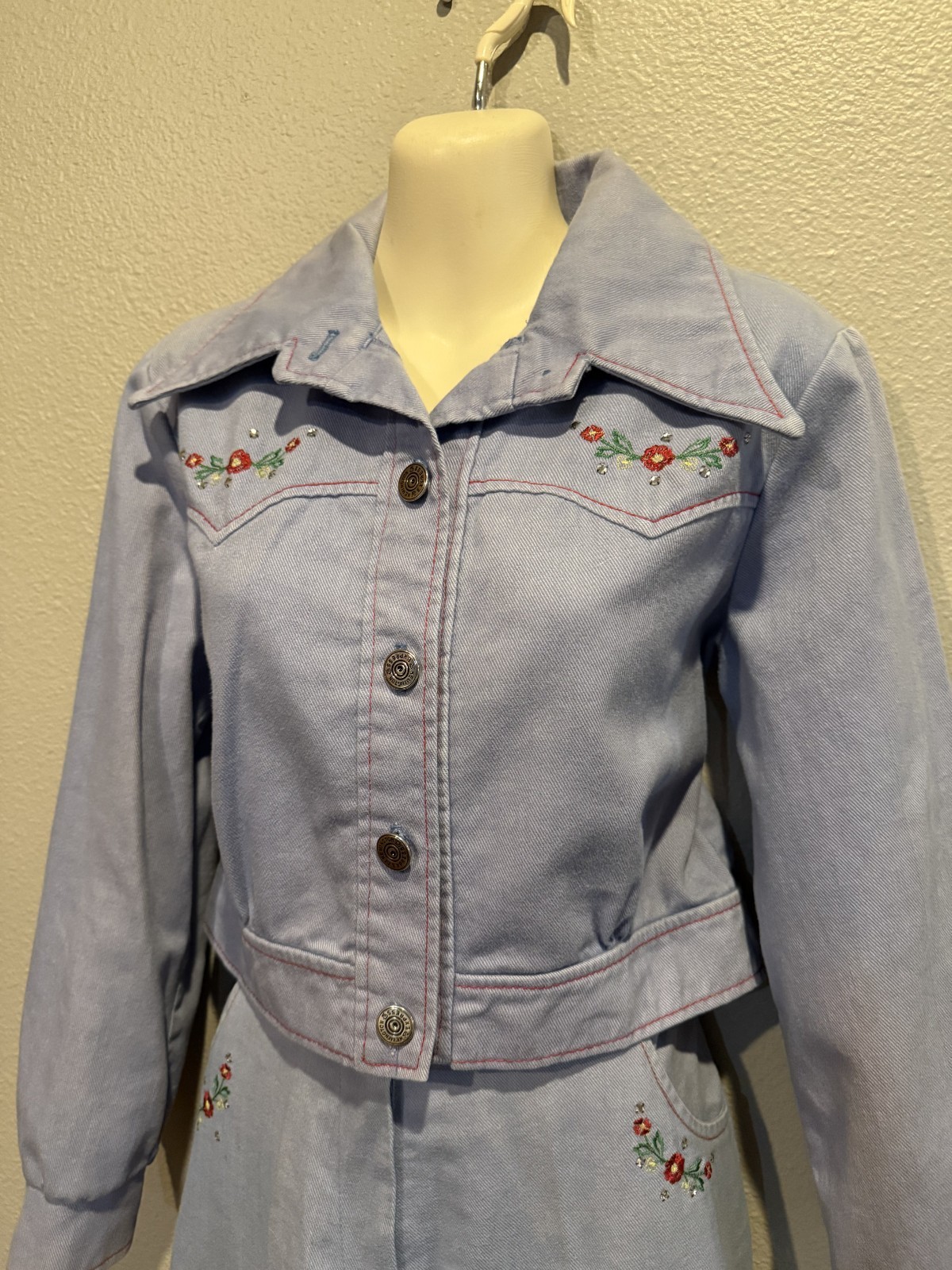 Women’s OOAK Vtg 70s TOMBOY OF CALIFORNIA Denim Jacket Flare Jeans Size S/M