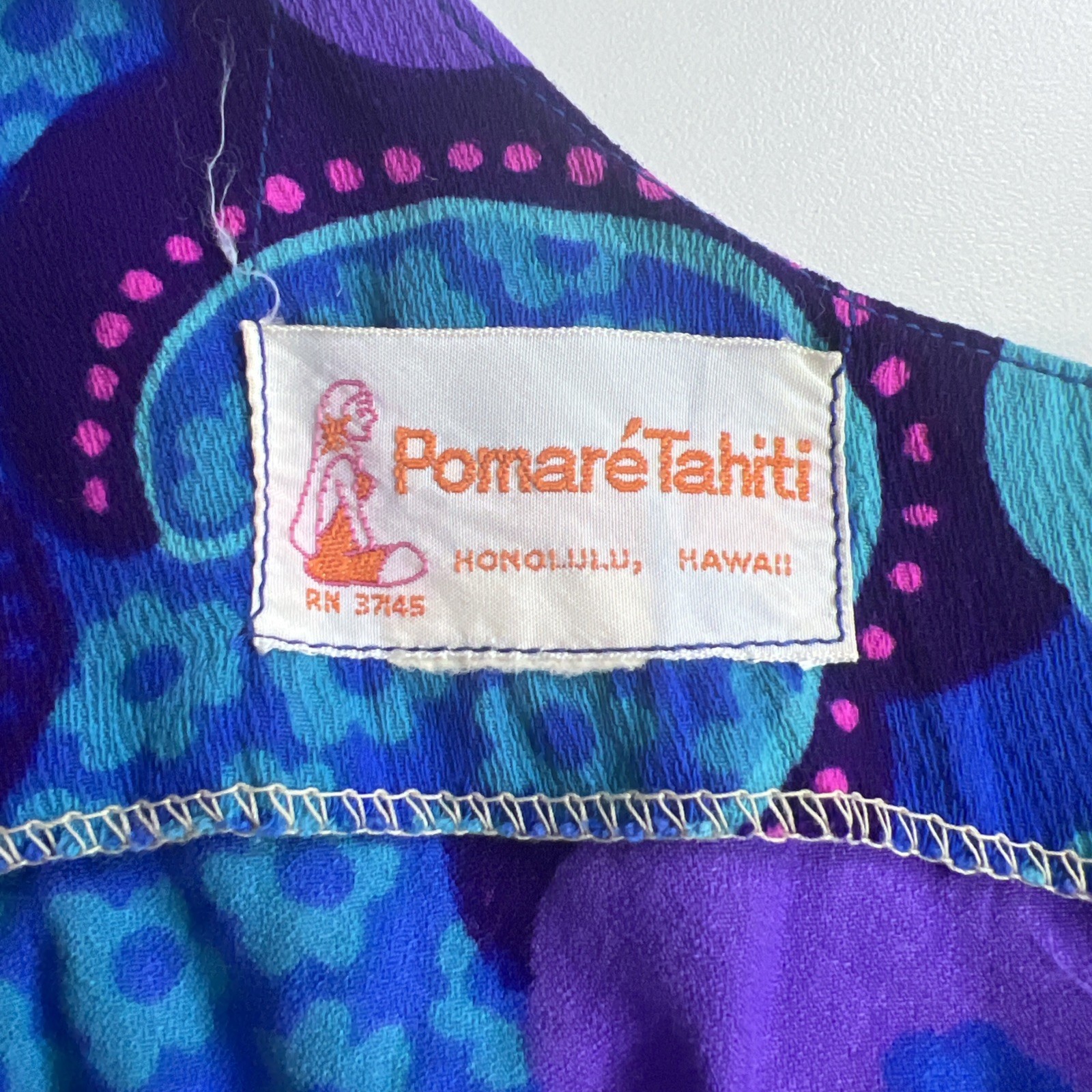 Vintage Pomare Tahiti Hawaiian Dress And Matching Shirt Size Small Purple Blue