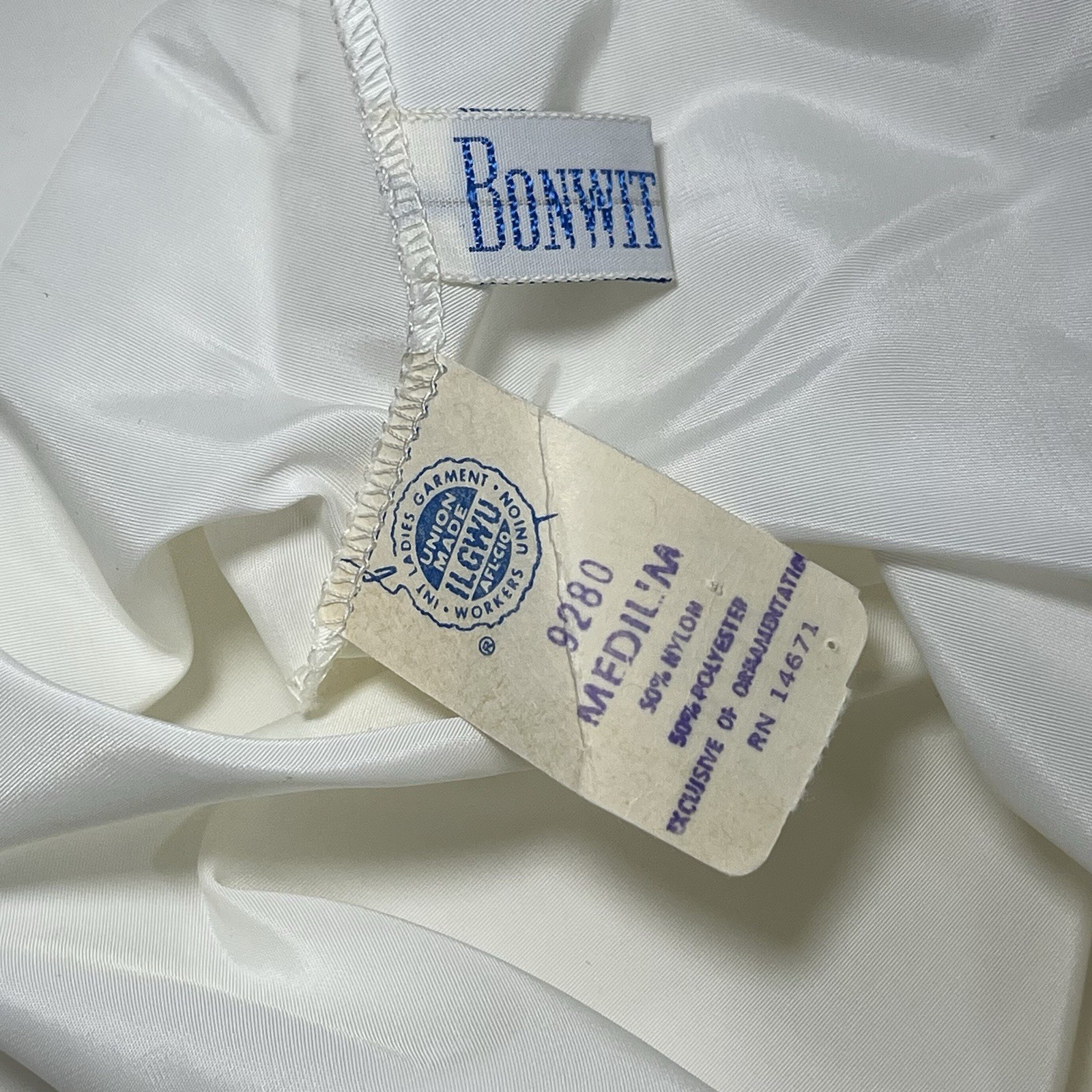 VINTAGE Bonwit Teller Ivory Full Length Maxi Skirt Slip Satin Lace Slit Medium