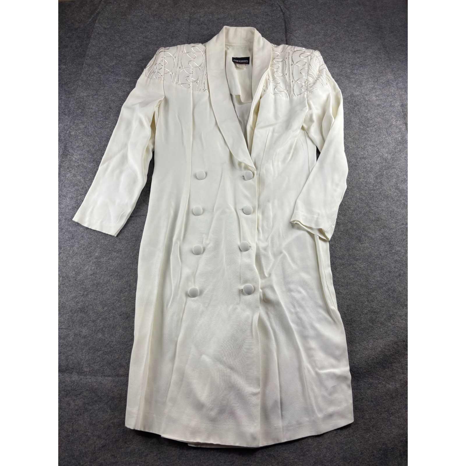 John Roberts VTG Ivory Double Breasted Trench Soutache Shoulder Women’s 11/12