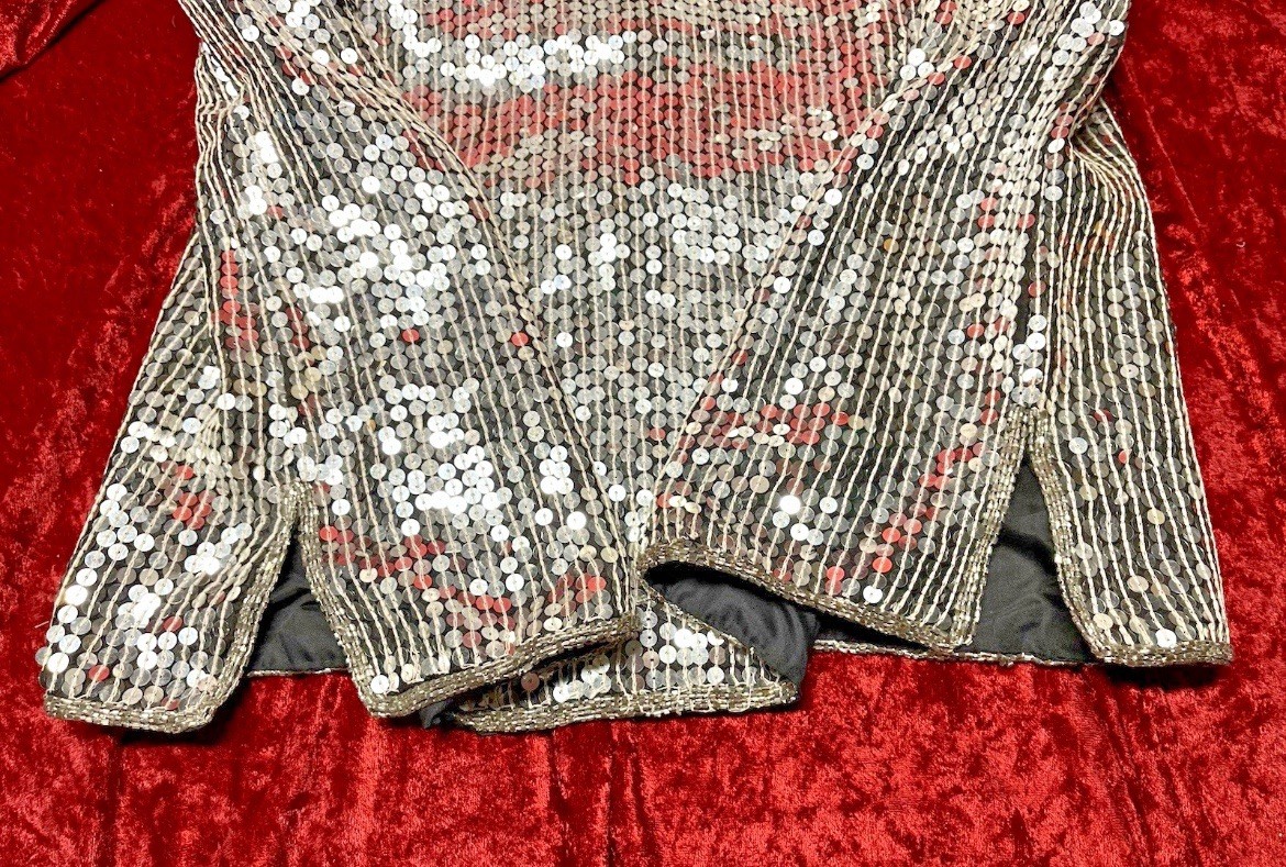 Vintage Silver Sequin Disco Tank Top Studio 54 Party Glam Sleeveless XL