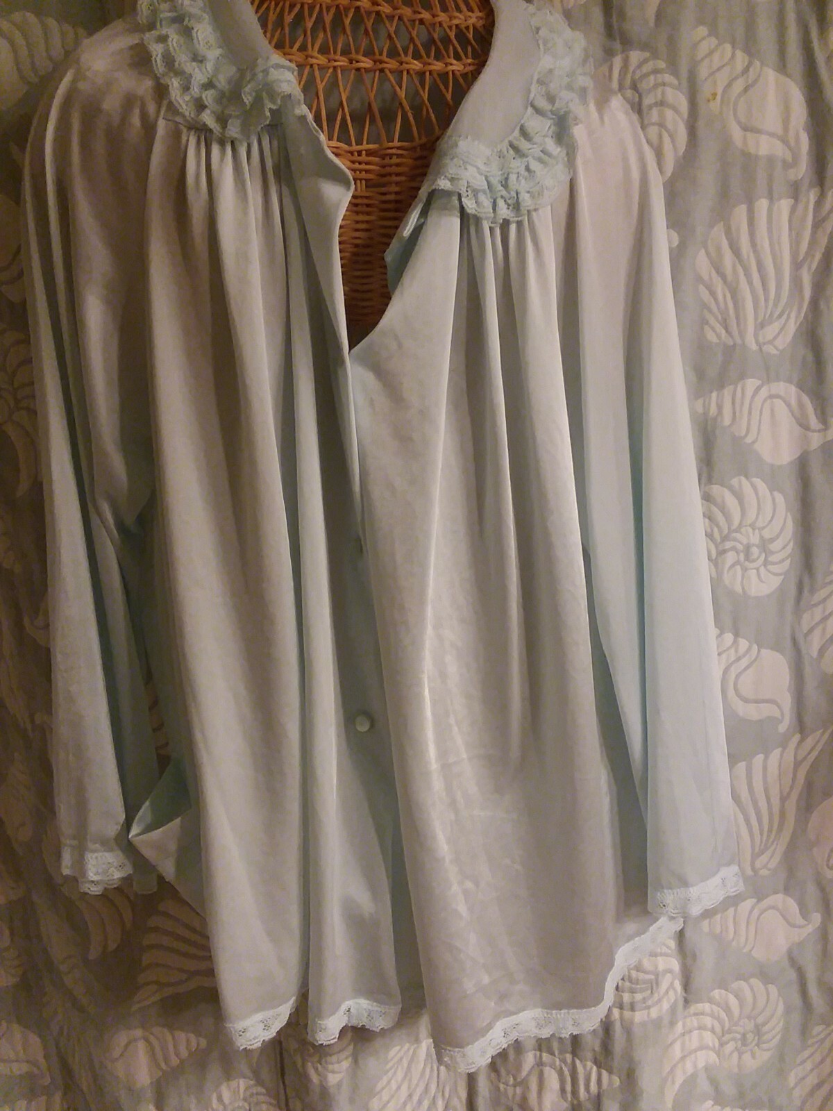 Vintage lingerie Shadowline lacy button front Bed Jacket Light Blue m medium