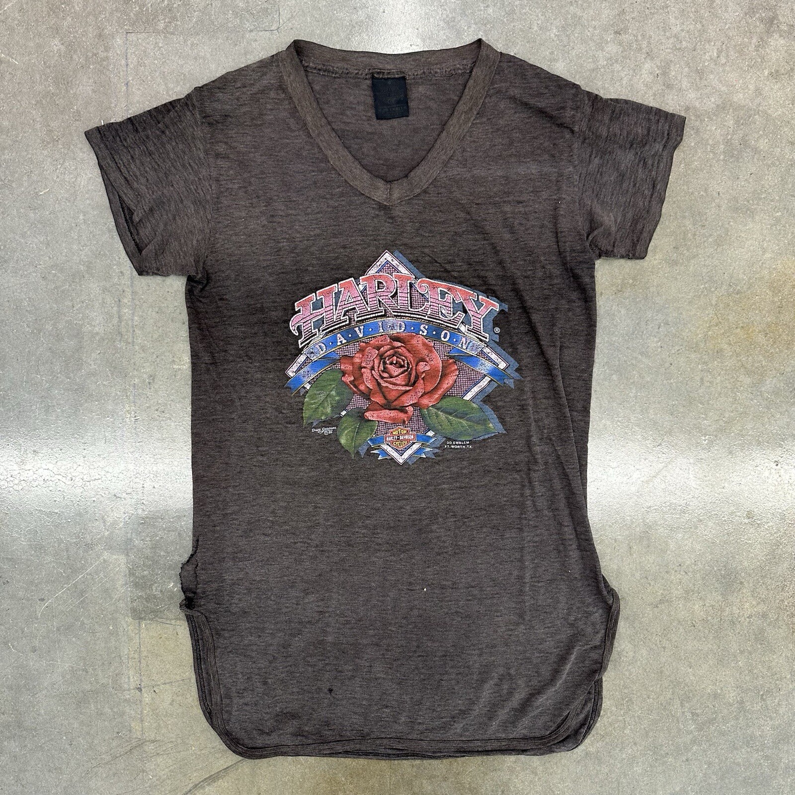 Vintage 1985 Harley Davidson Rose 3D Emblem T Shirt Distressed Dave Gardner M