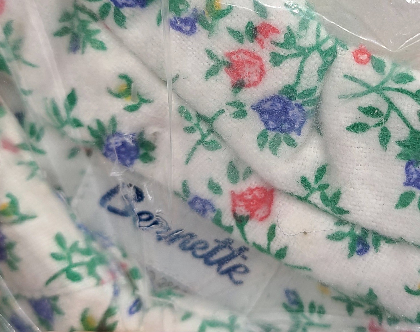 NEW Vtg Bernette 100% Cotton Flannel Night Gown Pajamas Roses Blue Flowers Sz L