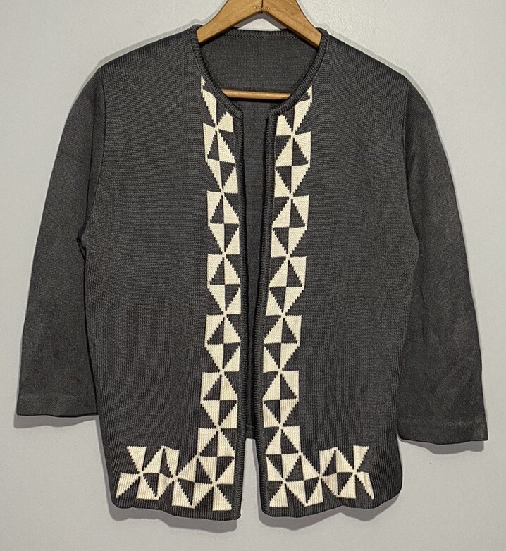 Vintage 70s Open Knit Cardigan Pinwheel Mod GoGo Grunge Indie Secretary Blouse