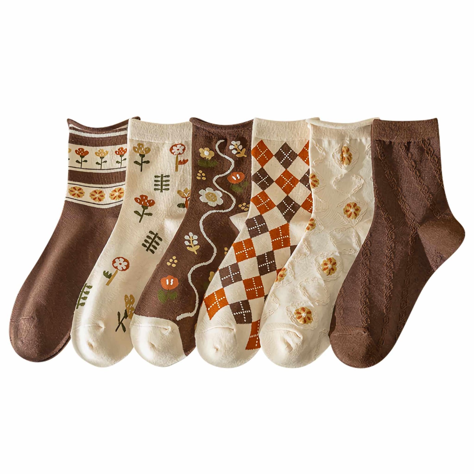 Lefe Liee Cute Vintage Cottagecore Socks – Women’s Autumn 5.5-8.5, Khaki