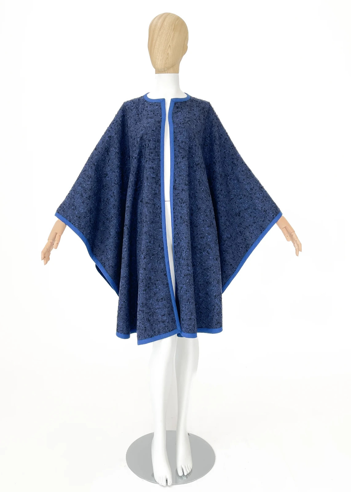 VTG 70’s Yves Saint Laurent Rive Gauche Blue Wool Cape Coat Made in France Sz 38