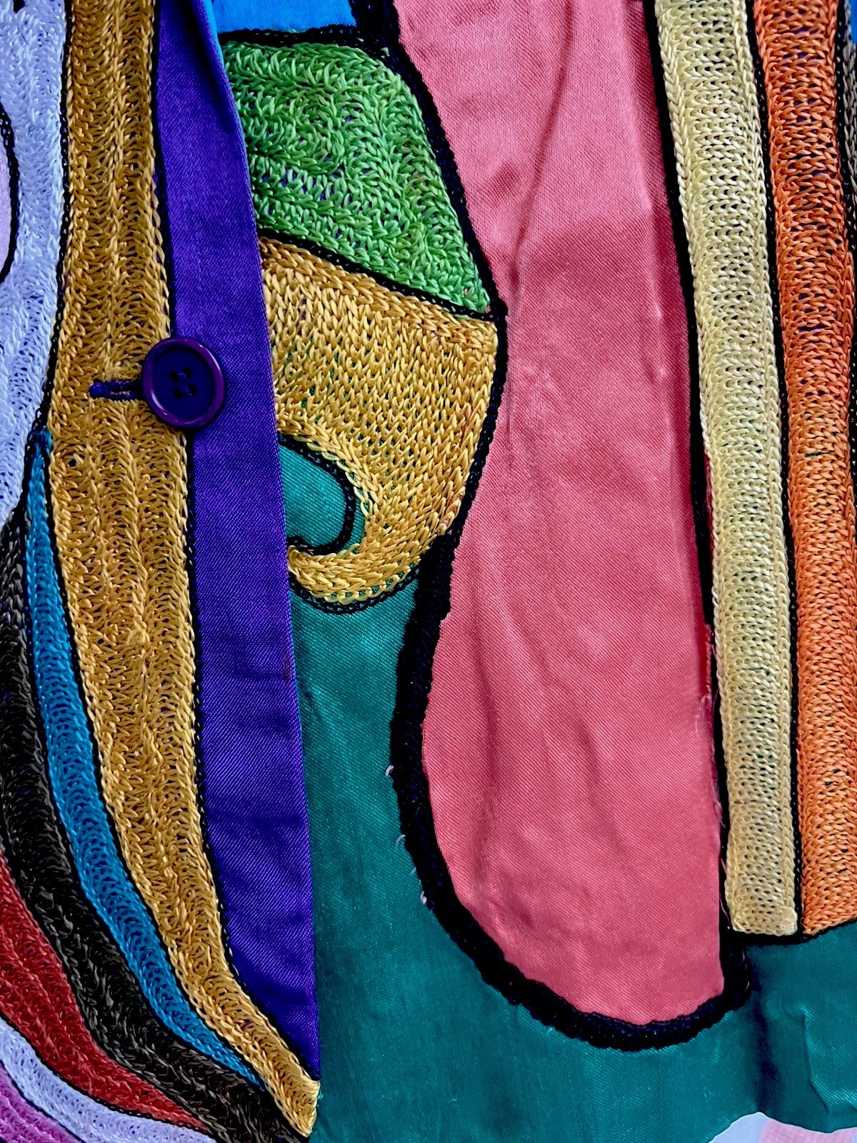 Vintage 80 Sandy Starkman Wearable Art Jacket Picasso Cubist Embroidered S Rayon