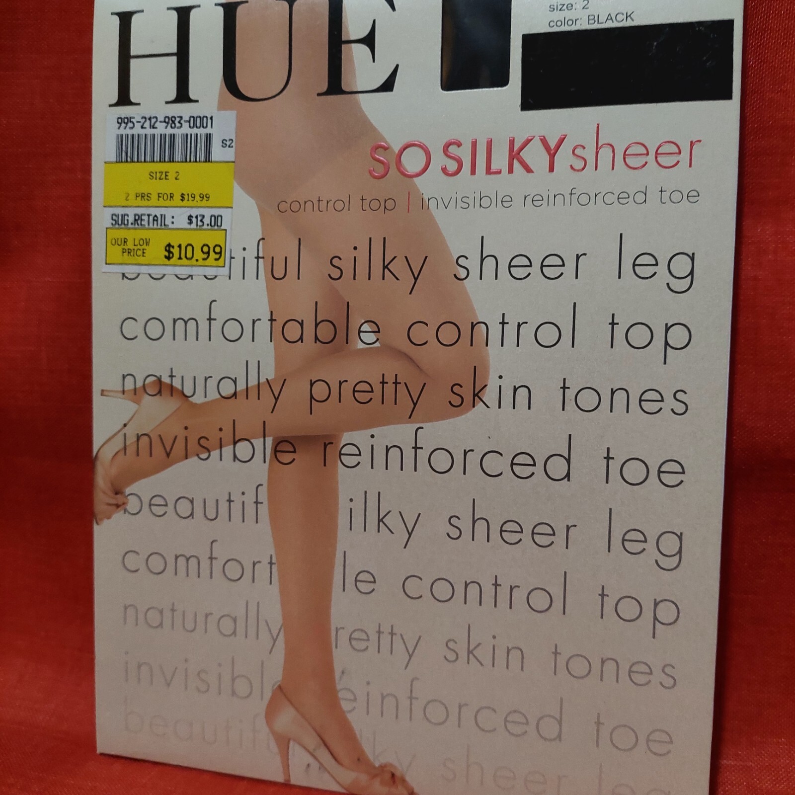 Vintage Pantyhose HUE So Silky Sheer Invisible Reinforced Toe Black Size 2 BONT1