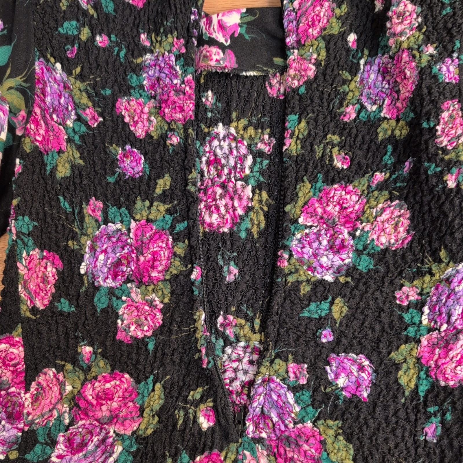 VTG Expo 90s Dress Women 2 Romance Floral Cottagecore Smocked Puff Sleeve Ruffle
