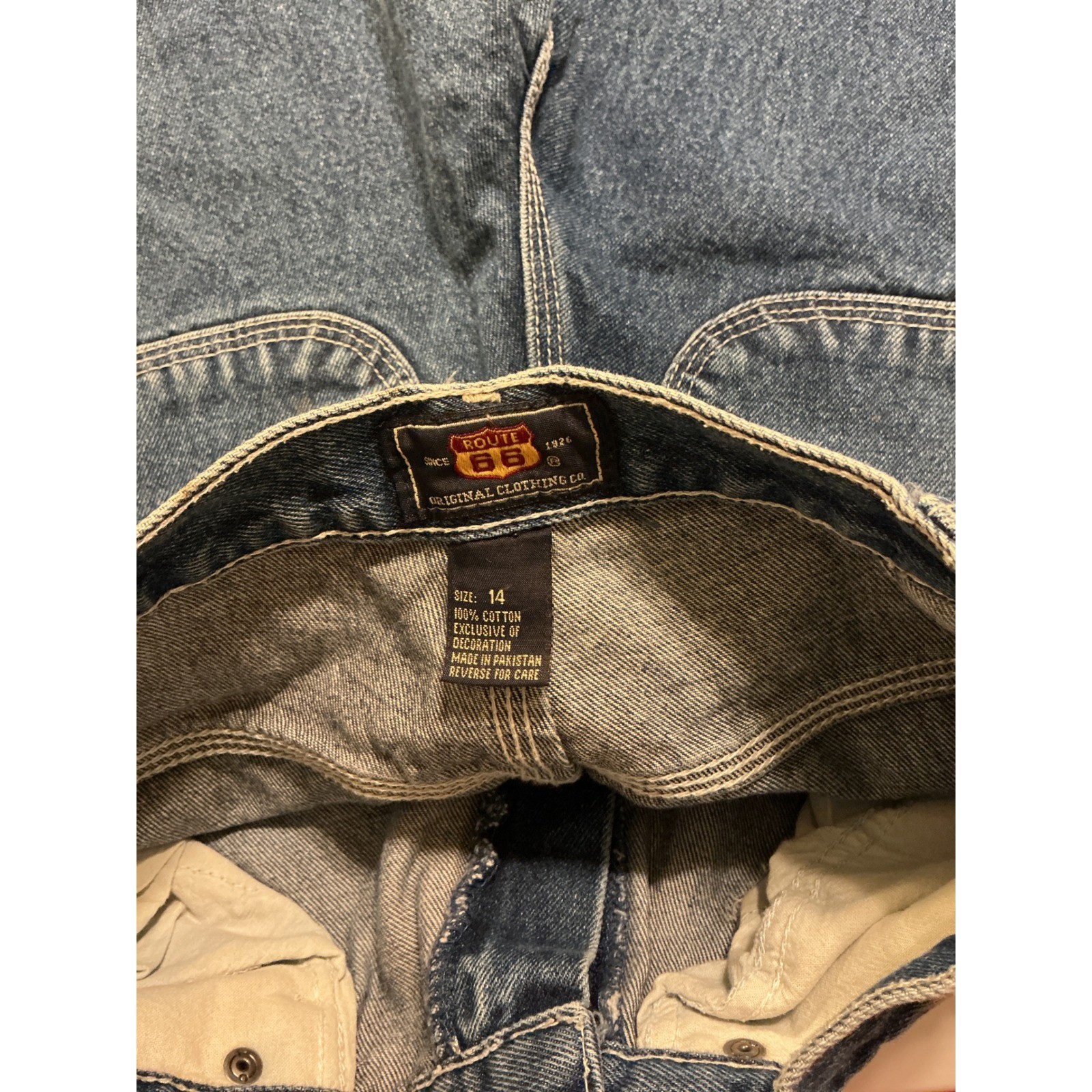 VTG Y2K Baggy Skater Route 66 Carpenter Jeans Womens 26 Blue Wide Leg Cargo