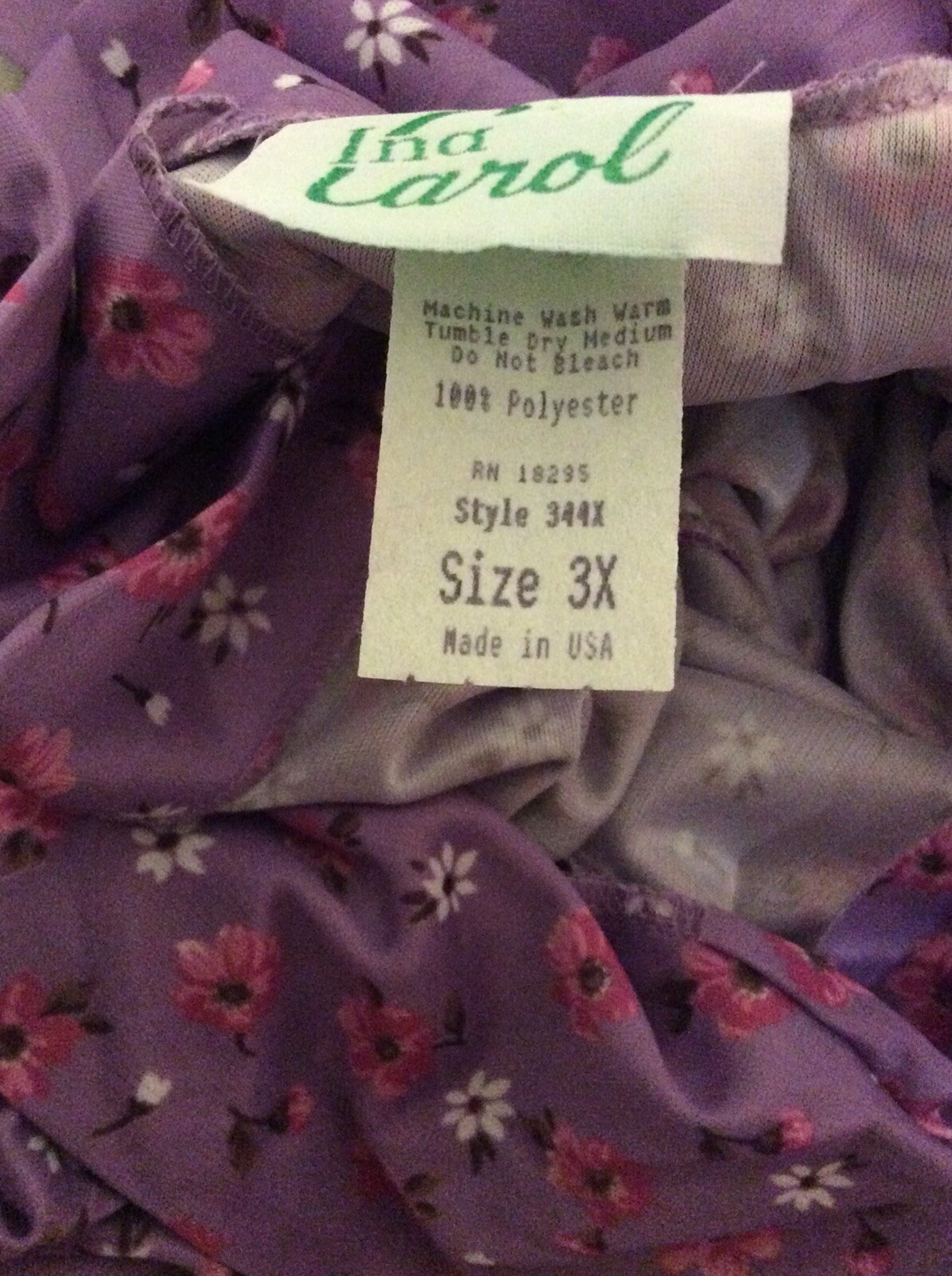 Vintage Ina Carol 3X Housedress Secretary Dress Lavendar With Pink Flowers