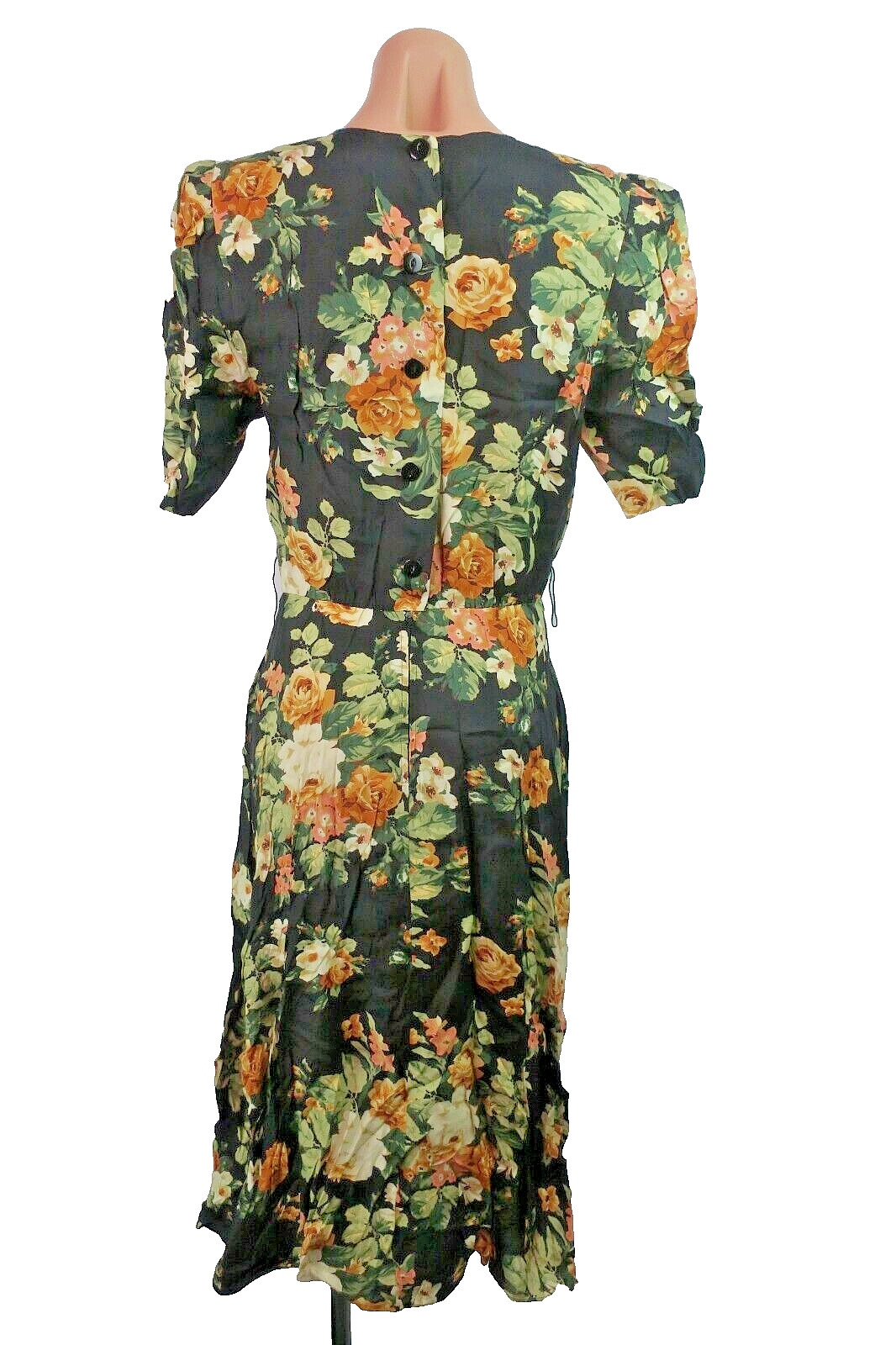 Flare Rayon Sundress Flowy VTG 80s Ed Micahels Sleeveless Floral Fit 7/8 Maxi