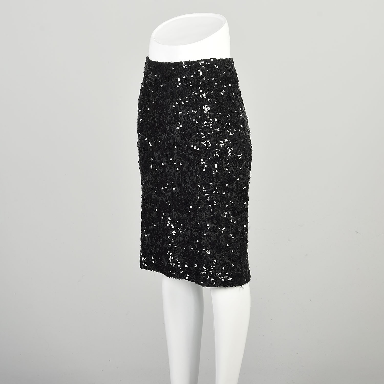 S-M 2000s Donna Karan Skirt Black Knit Wool Bodycon Knee Length Formal Elegant
