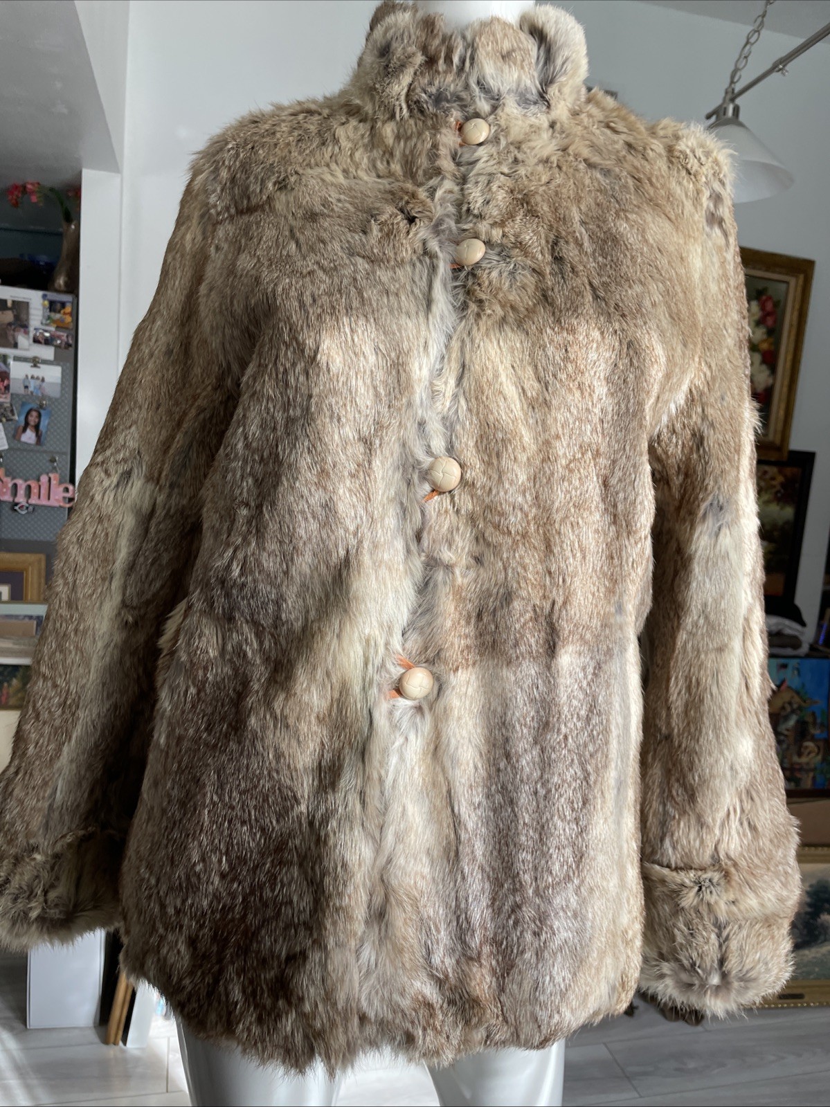 VTG 70s 80s Made in Hong Kong Reversible Rabbit Fur Coat Jacket Women’s Sz S