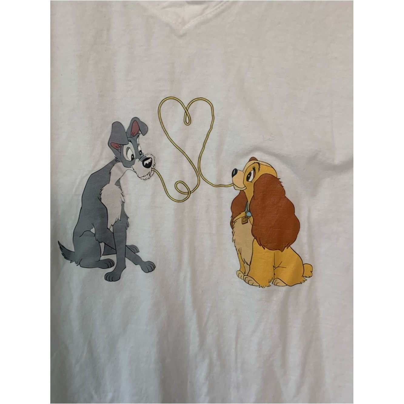 White V-Neck Cotton Shirt XL Lady & the Tramp Design Soft Old Disney