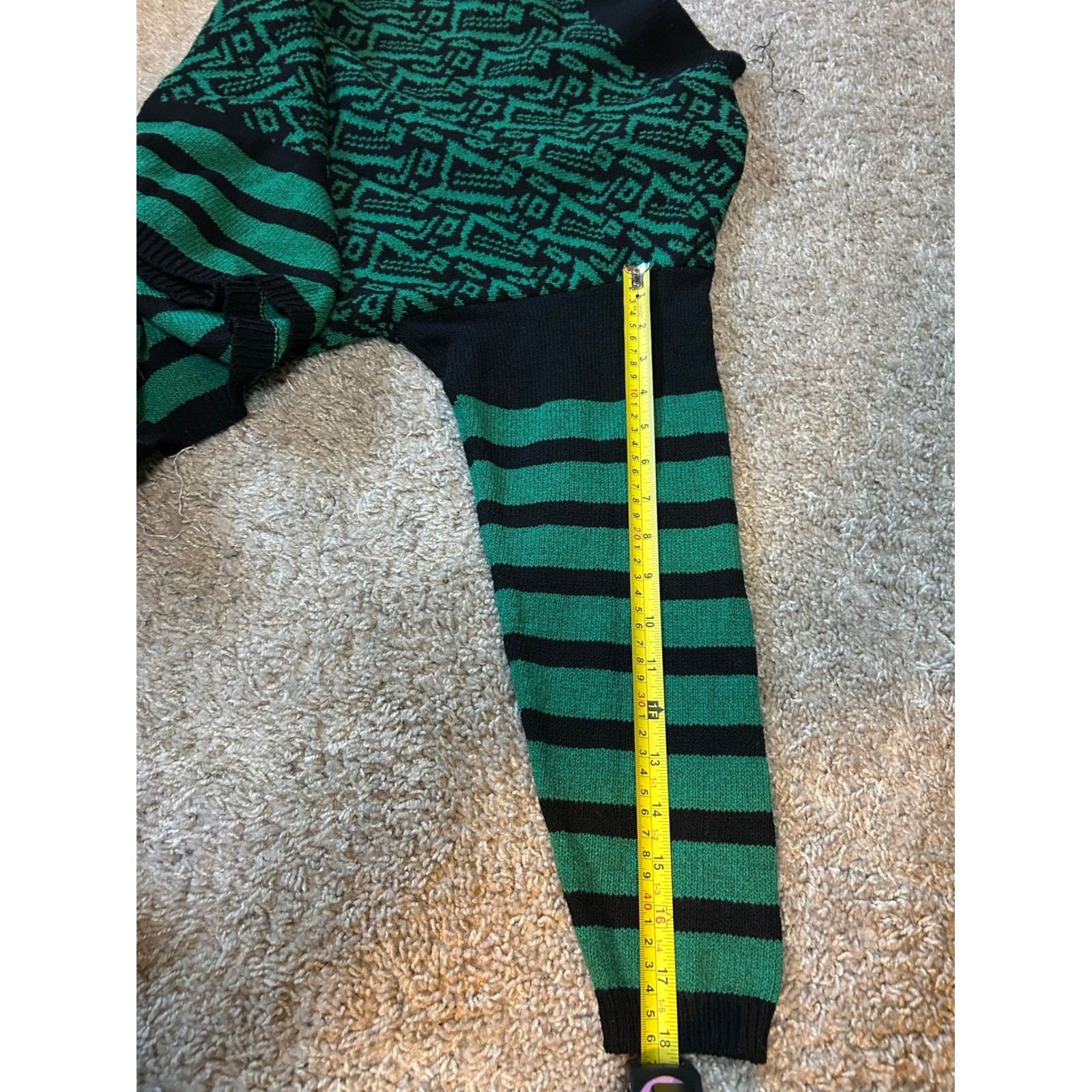 Helen Hsu Sweater Women Large Green Geometric Knit Vintage Mock Neck Soft