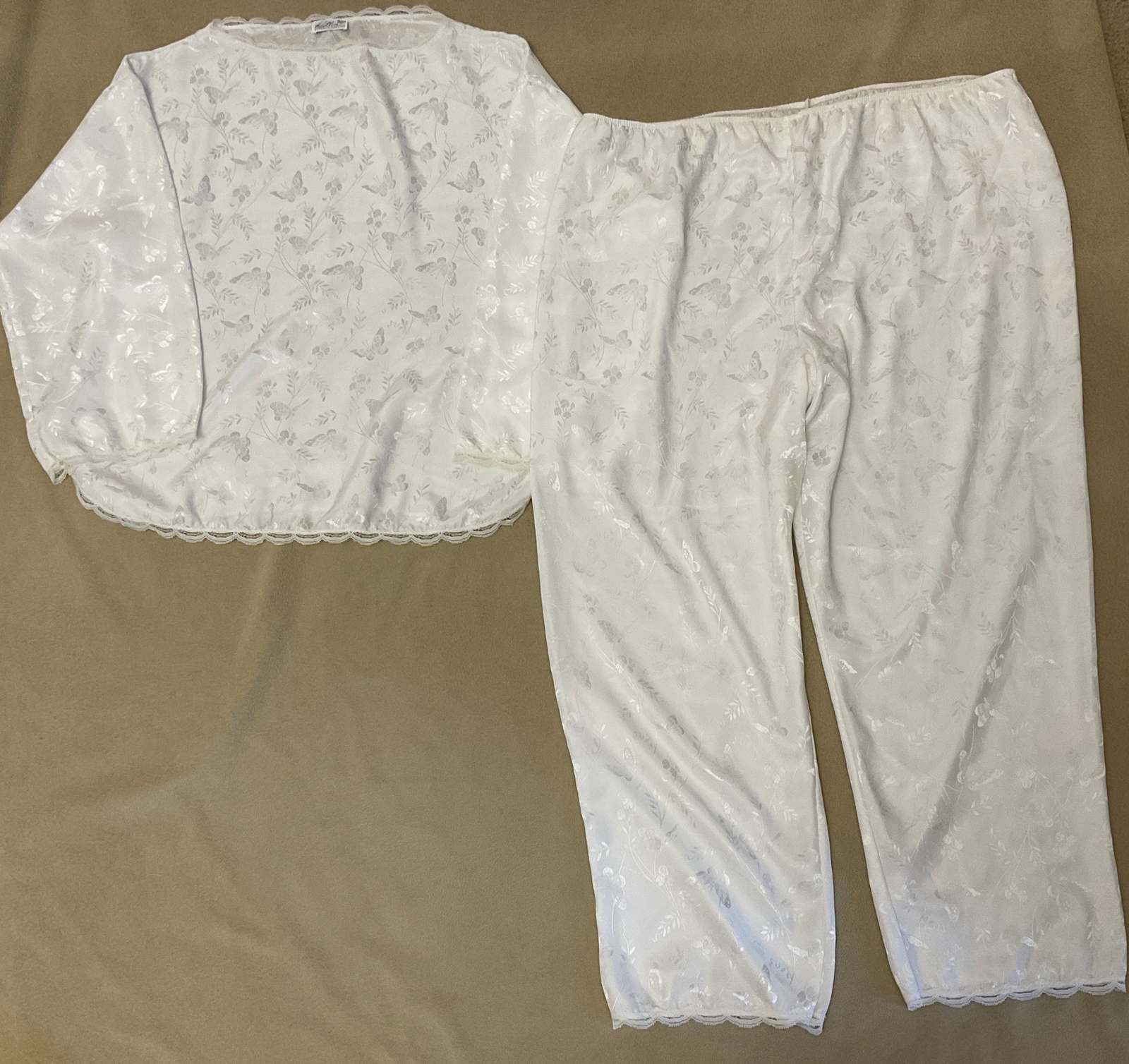 Vtg Papillon Pajamas White Large Womens Butterfly Paula Carbone Flaw