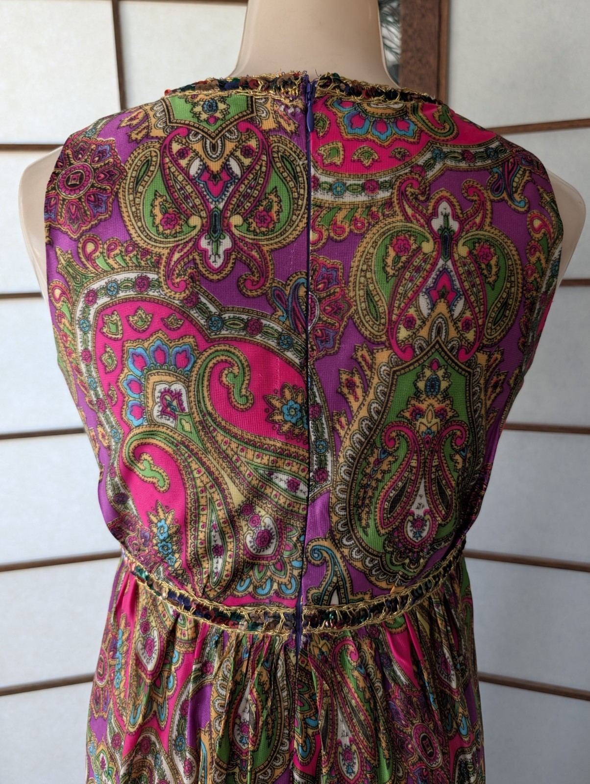 Vintage Vibrant Neon Paisley Jumpsuit Palazo Legs Sequins Psychedelic 1960s Smal