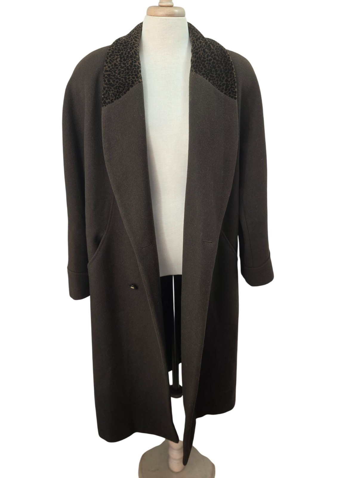 Donnybrook 80s Wool Coat Sz 10 Brown Animal Print Collar AS IS Costume Piece VTG