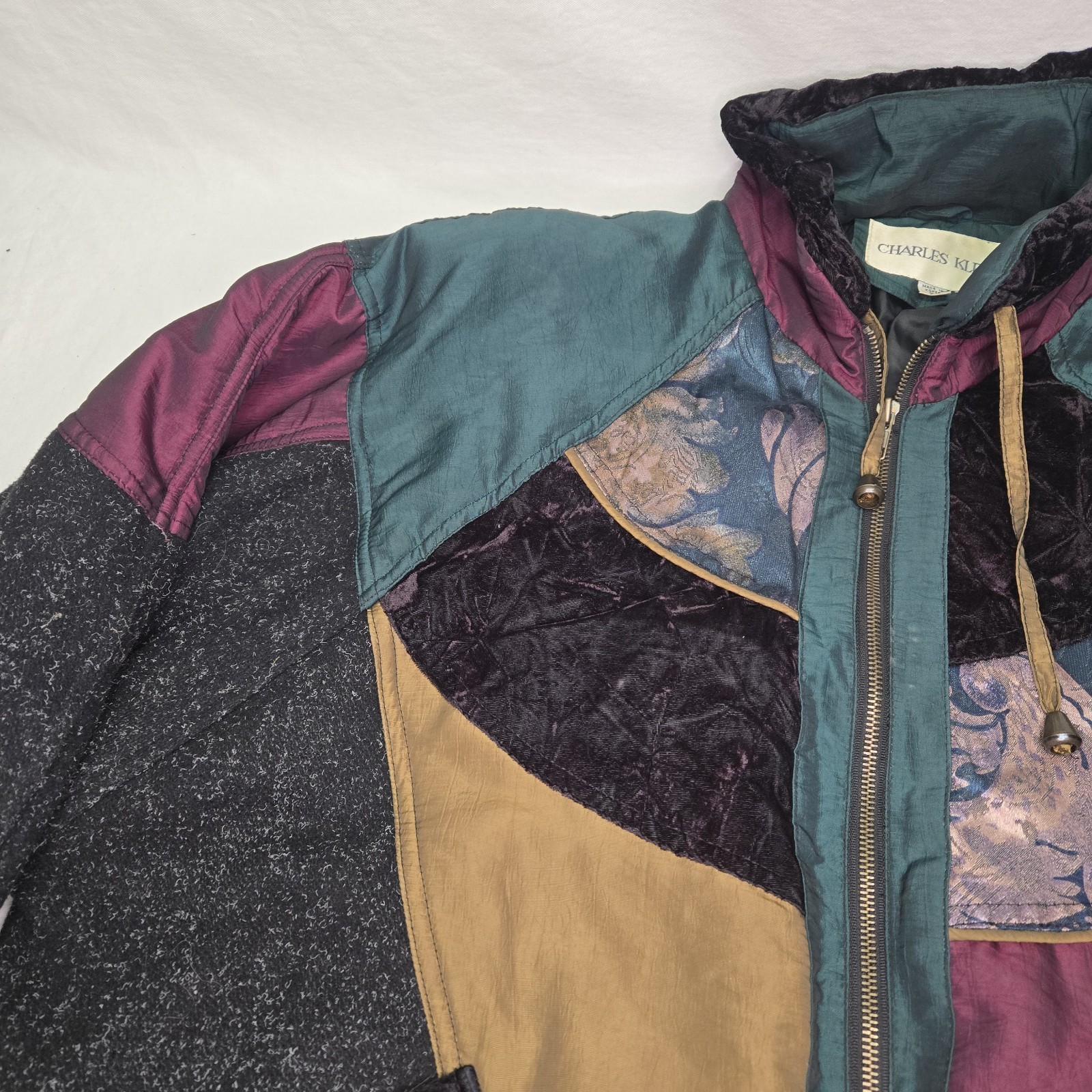 Vintage Charles Klein Women’s Jacket 2X Colorblock Patchwork 80s 90s