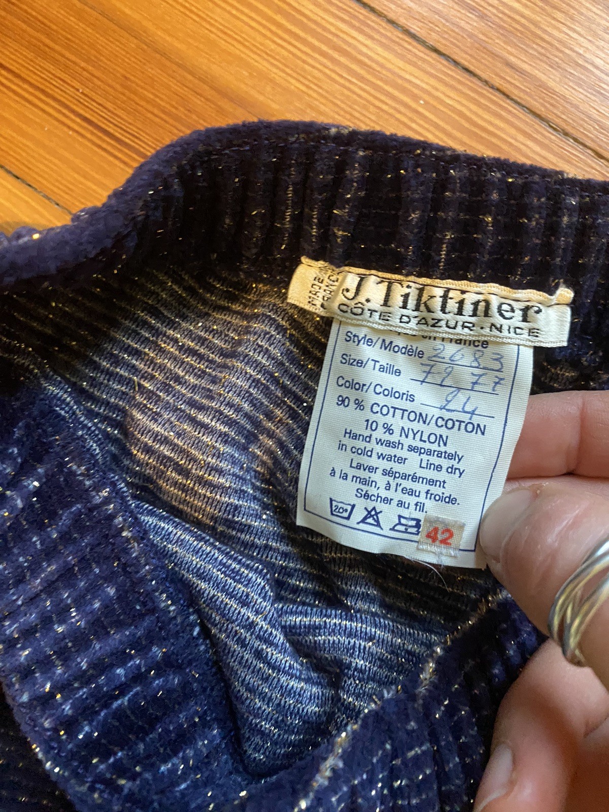 Vintage 80s J Tiktiner Blue Velvet Sparkly Golden Sweat Pants
