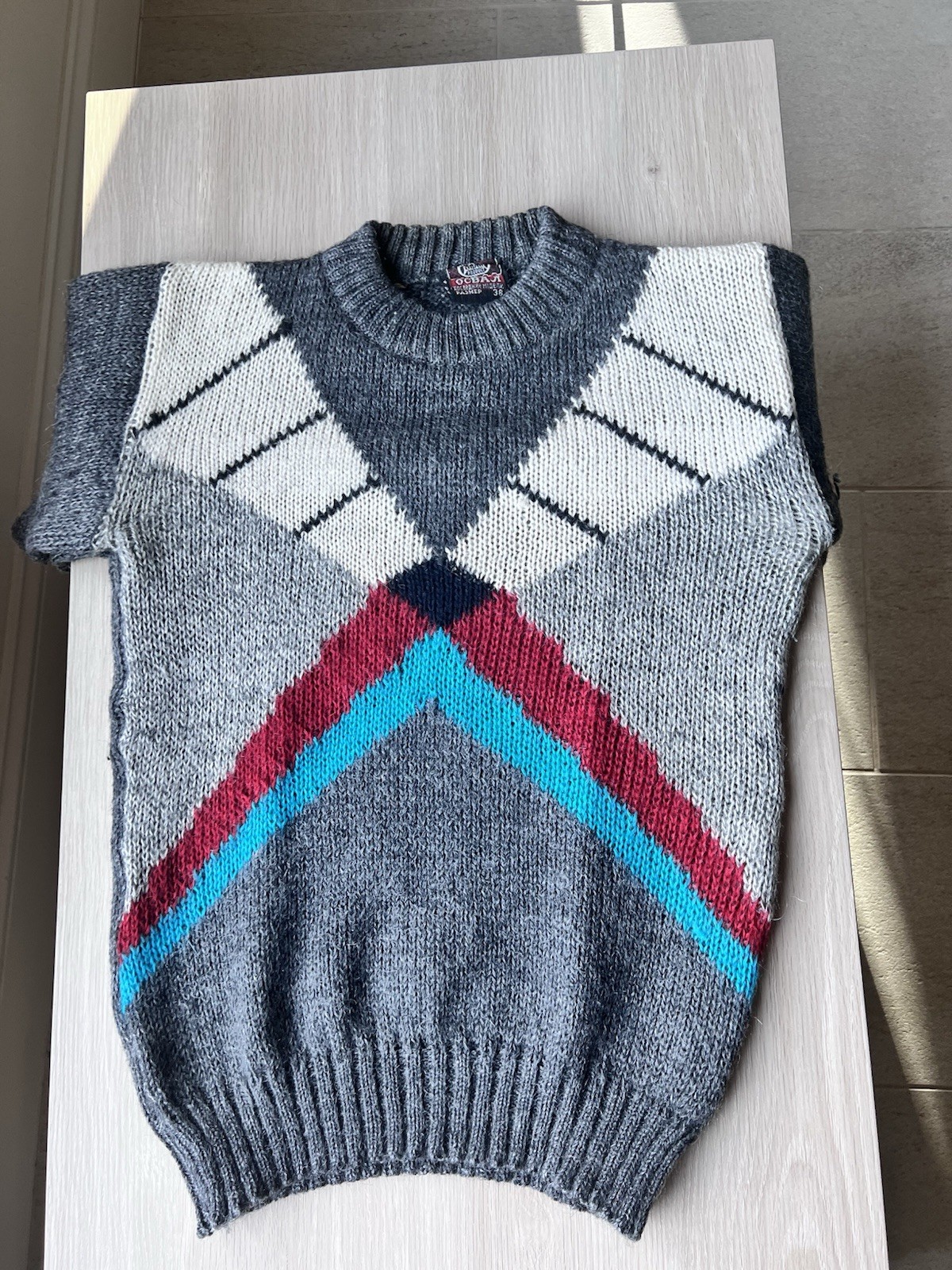 Vintage USSR Soviet SOVAL Mohair Sweater 1980s Geometric Argyle Size 38