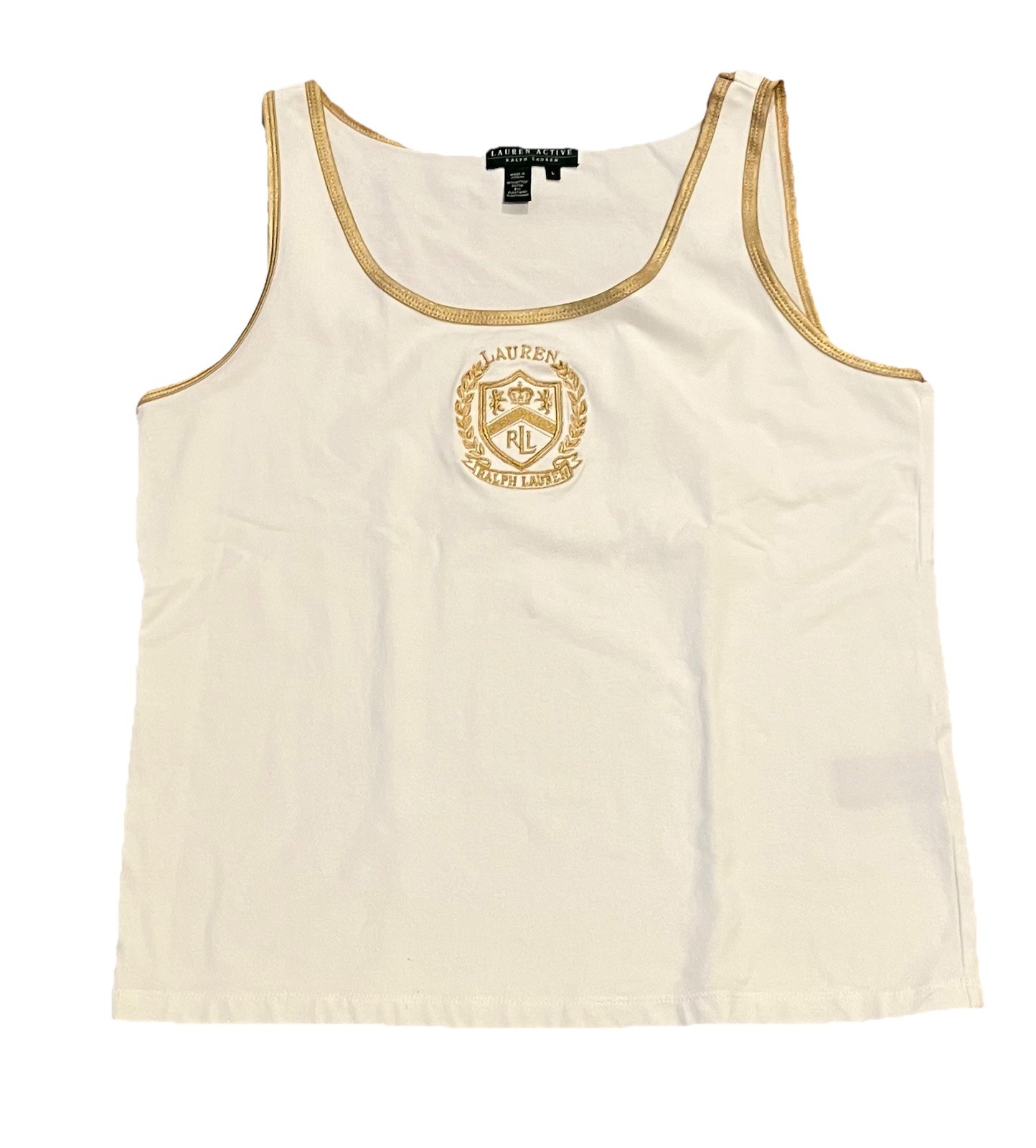 Vintage Ralph Lauren Active Tank Top Large Gold Crest Embroidered Logo Y2K RARE